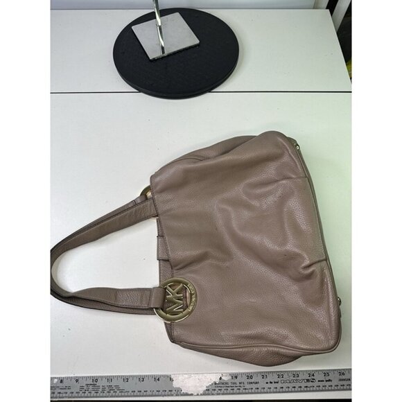 Michael Kors Fulton Purse Carmel Brown Pebbled Leather Shoulder Bag Tote Shopper - Picture 10 of 12